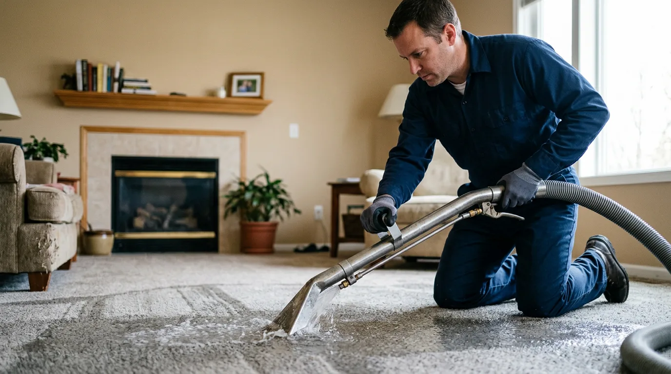 Water damage restoration technician working near Mossville, IL